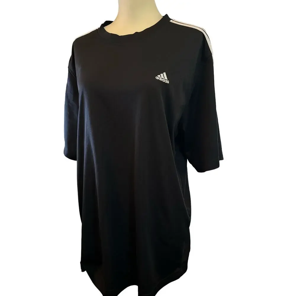 Adidas Black 3 Stripe Training Y2K Era Short Sleeve Tee, Men's Size XL
